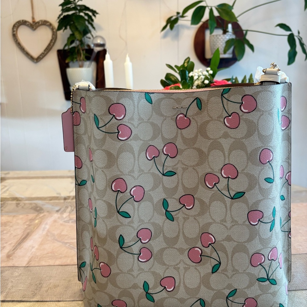Coach Cherry Print Tan Shoulder Bag - Picture 15 of 16